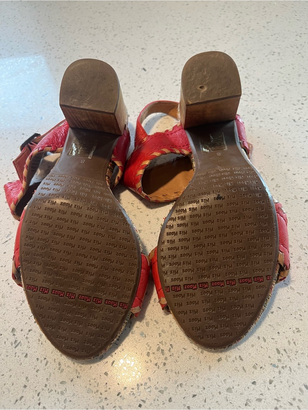Miz Mooz Red Leather Whipstitch Block Heel Sandals - Picture 4 of 4